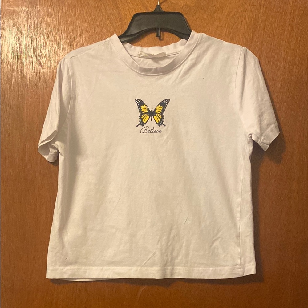 Junior, White T-Shirt with Butterfly Design